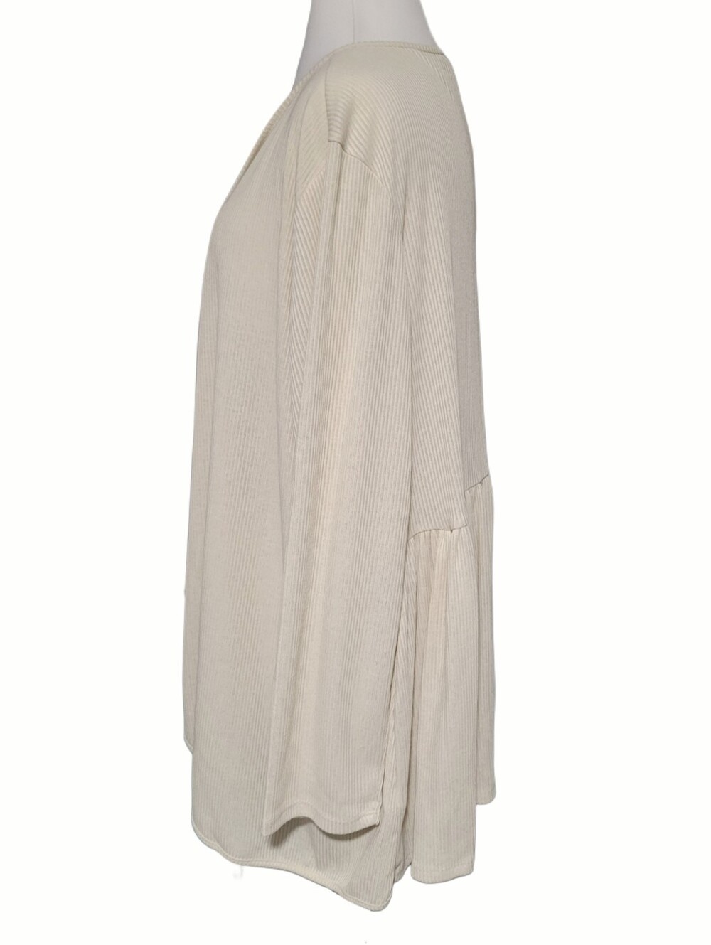 Cream Open-Front Ribbed Women's Cardigan - Picture 3 of 7